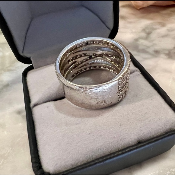 ď¸Beautiful Wide 4 row Crossover Diamond Ring Solid 925 Sterling Silver -See pics - Picture 11 of 17